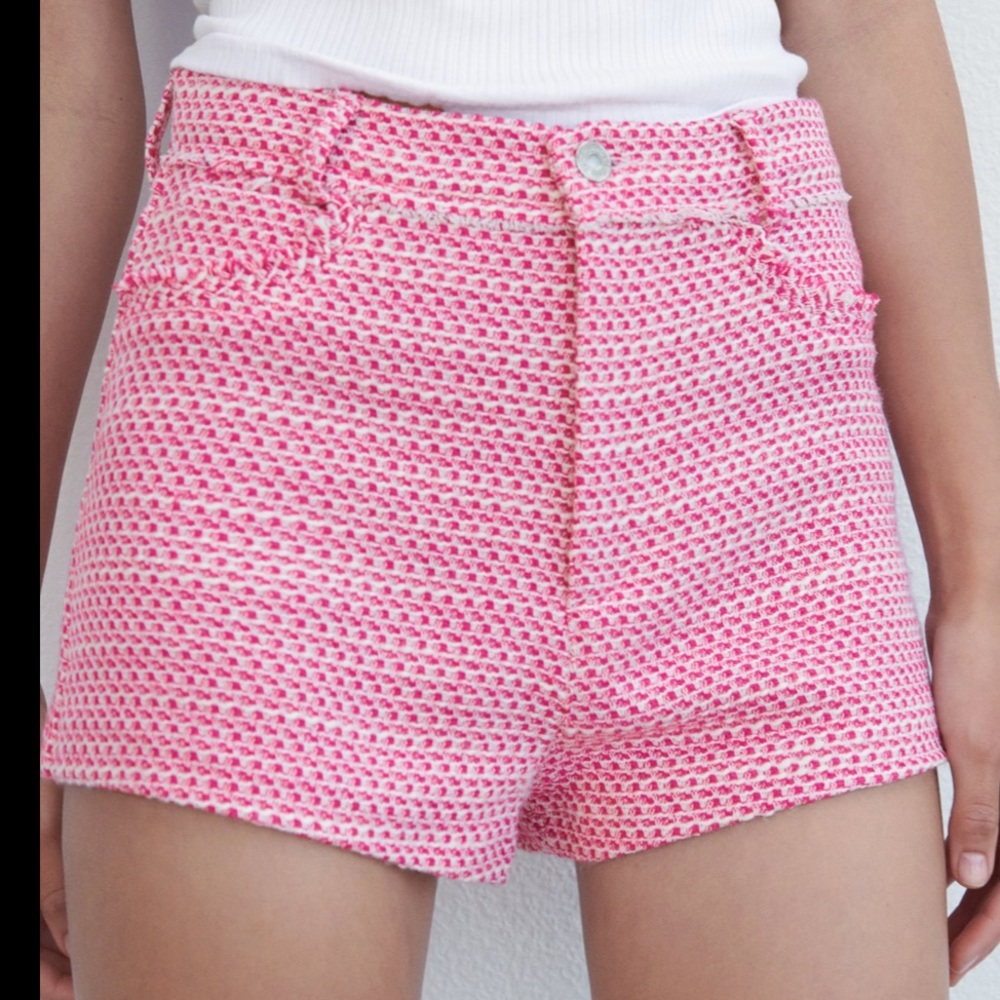 Zara Pink High Waisted Tweed Shorts -NWT